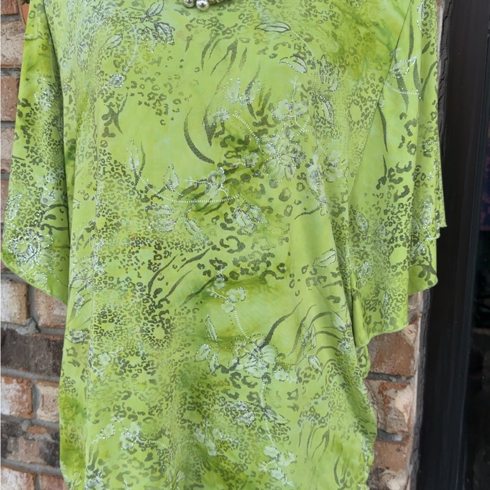 JM Collection Lime Green Patterned Blouse